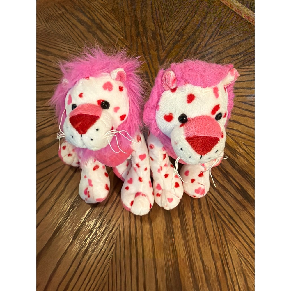 Ganz Webkinz Love Lion Plush Set of 2 Heart Print Valentine Stuffed Animal HM394